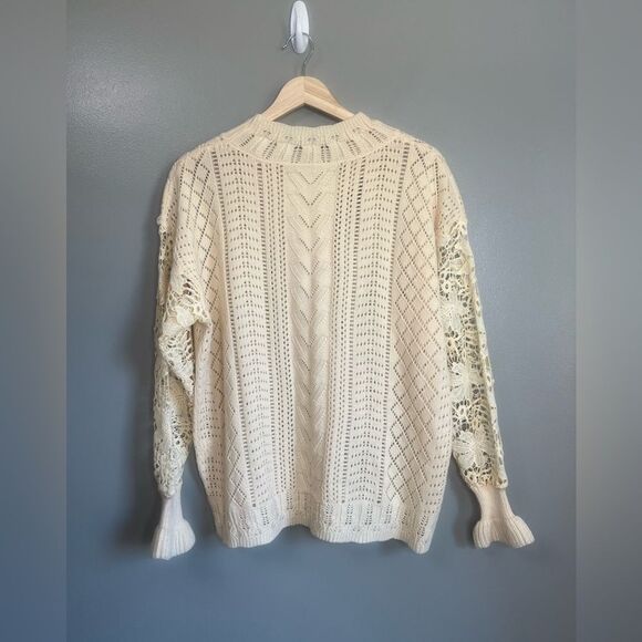Cream open knit floral crewneck sweater size large twee retro quirky cute retro - Picture 5 of 6